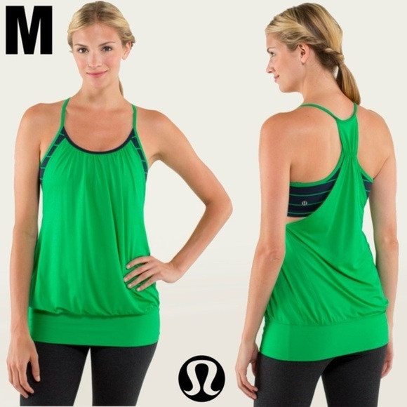 Lululemon No Limits Tank 2 in 1 Sports Bra + Tank - Green / Navy -Size 6 Small - Picture 1 of 8